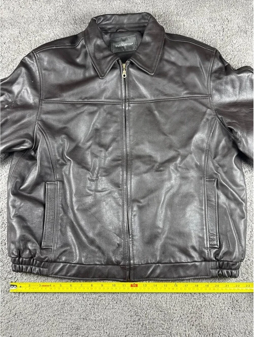Croft & Barrow Leather Jacket Mens L Brown Full Zip YKK Lined Coat